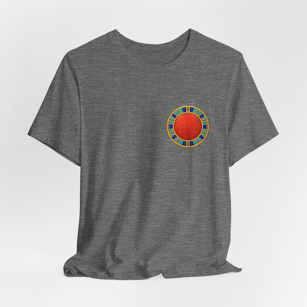 Unisex T-shirt with red Egyptian sun disk chest graphic
