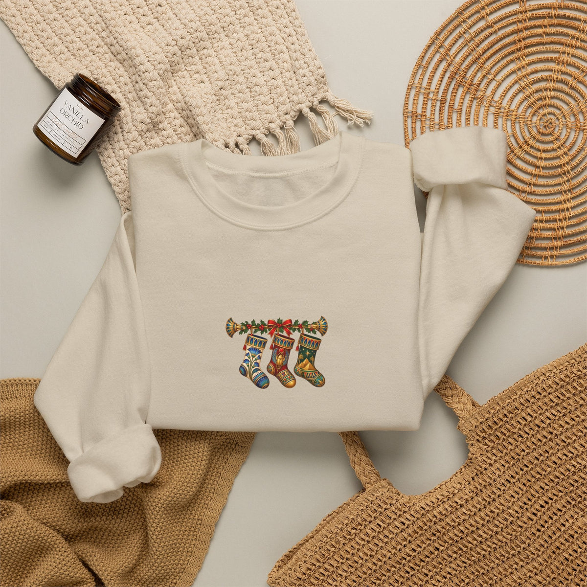 Egyptian Papyrus Christmas Stockings Crewneck Sweatshirt Printify