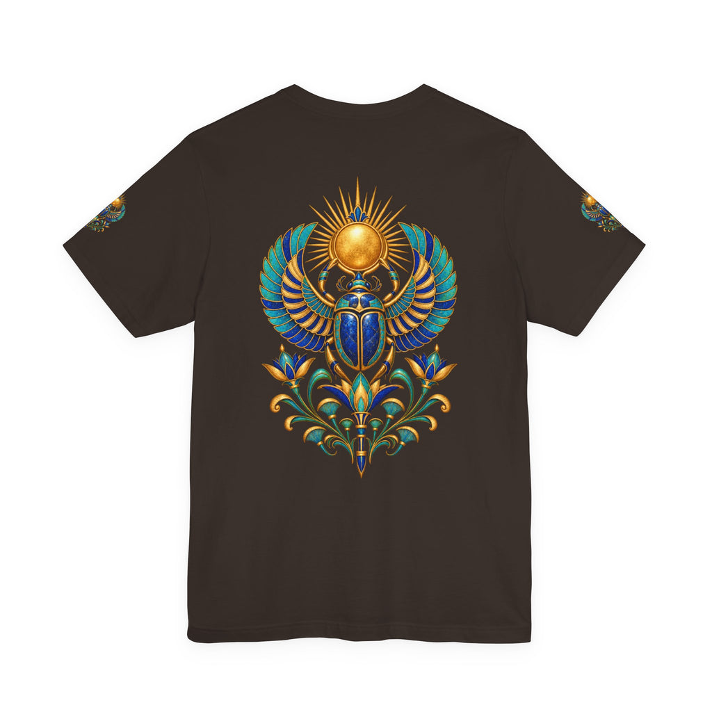 Scarabs & Sun Egyptian Scarab T-Shirt — Golden Sunback Graphic Tee Printify