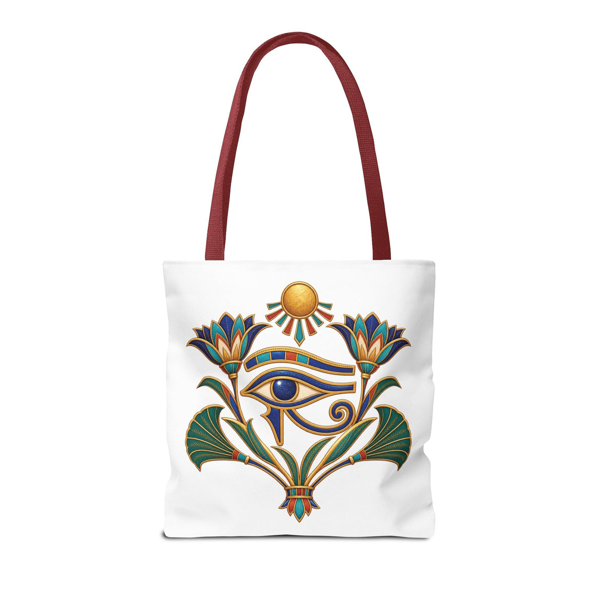 Eye of Horus and lotus Egyptian heritage all-over print tote bag