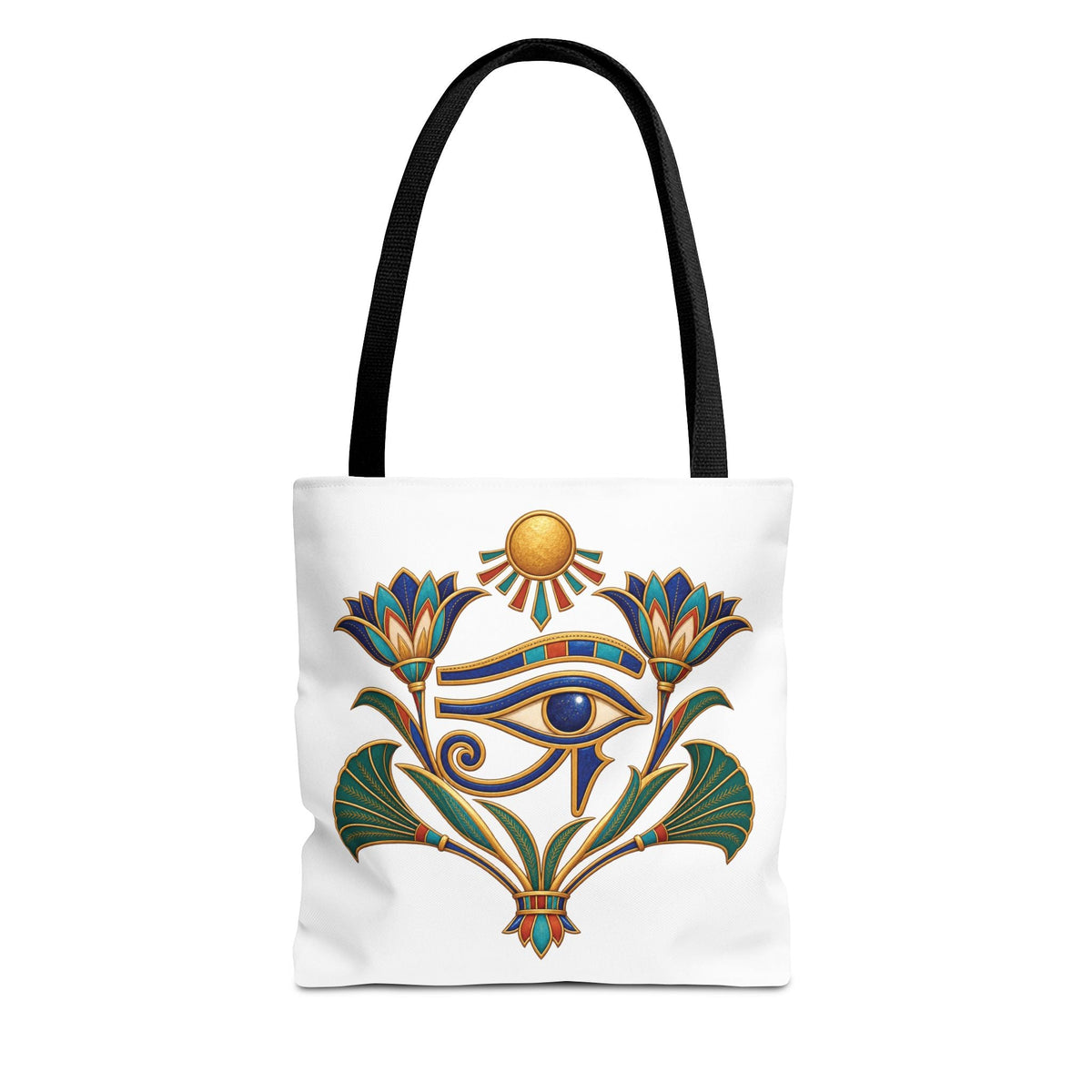 Eye of Horus and lotus Egyptian heritage all-over print tote bag
