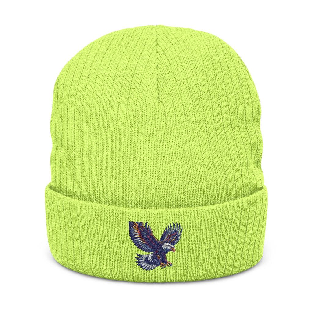 Ribbed knit beanie with embroidered eagle
