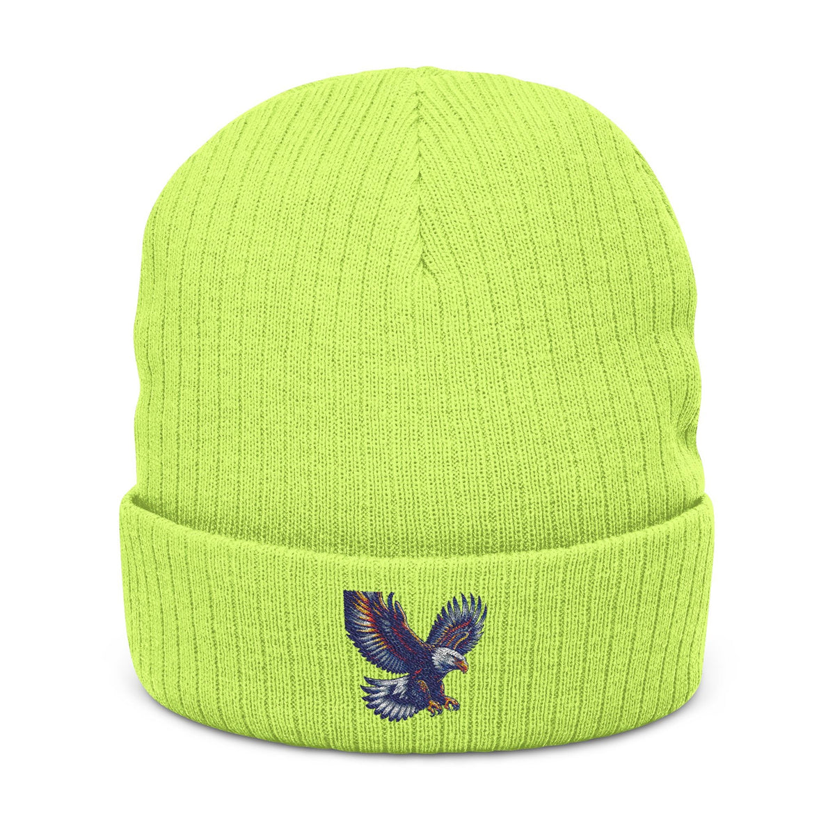 Ribbed knit beanie with embroidered eagle