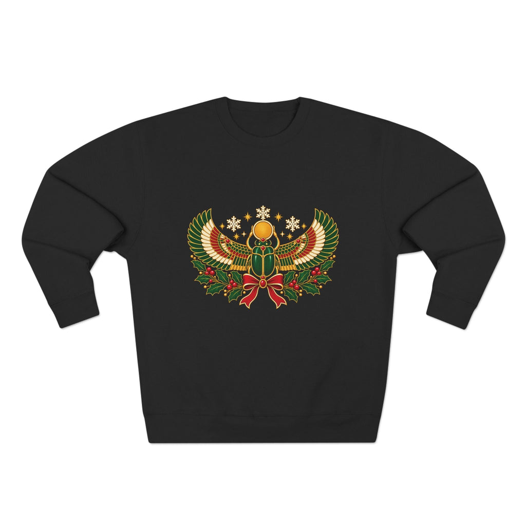 Egyptian Scarab Holiday Sweatshirt — Festive Scarab & Wreath Crewneck Printify