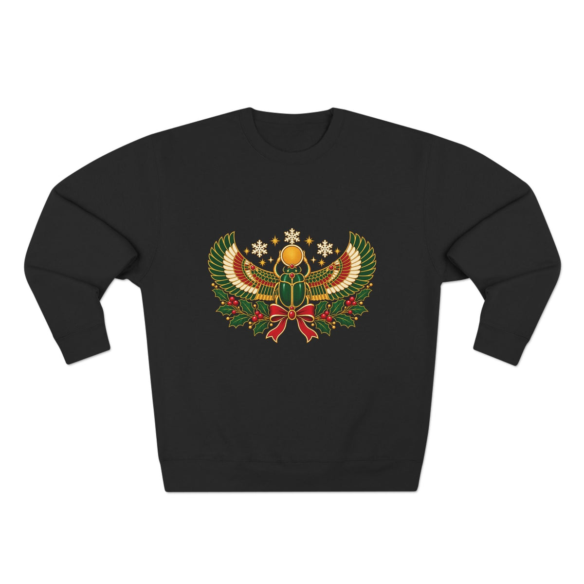 Egyptian Scarab Holiday Sweatshirt — Festive Scarab & Wreath Crewneck Printify