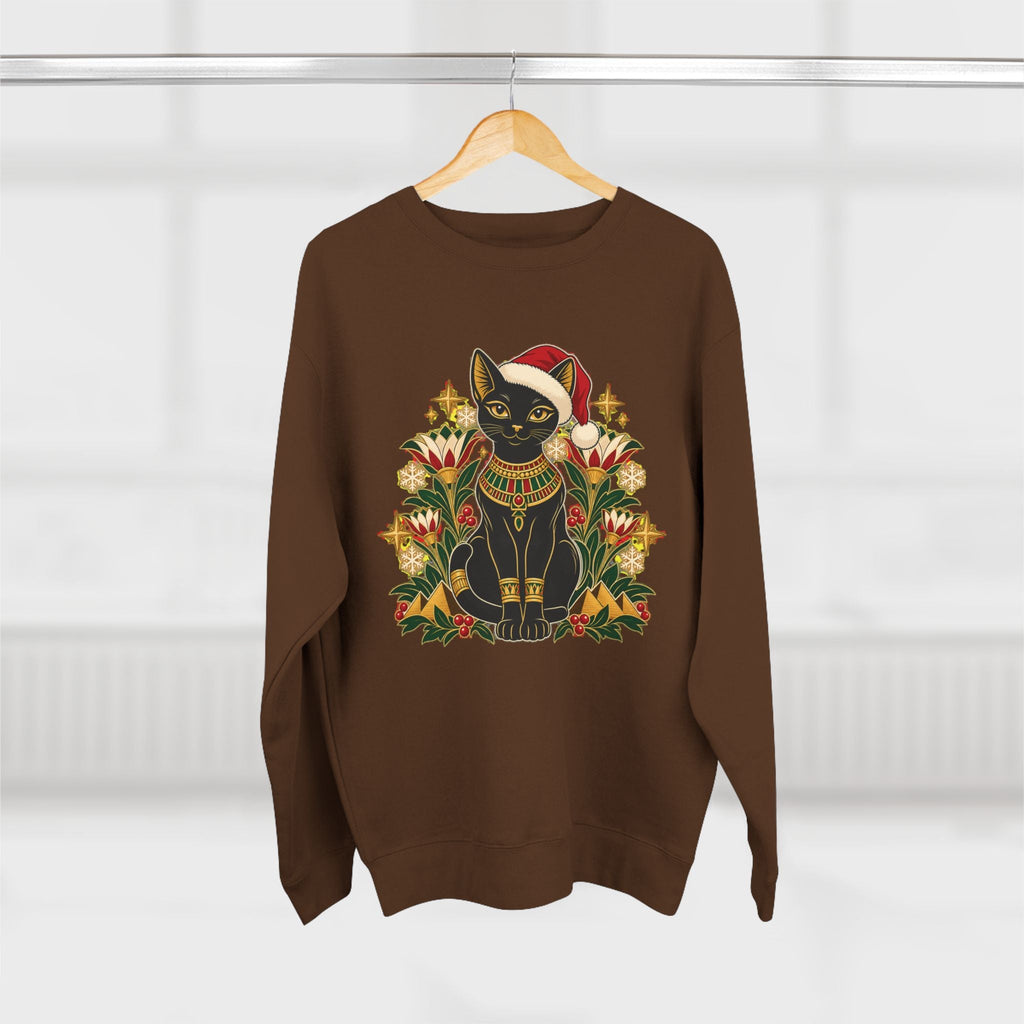 Christmas Black Cat Crewneck Sweatshirt – Festive Egyptian Cat Holiday Pullover Printify