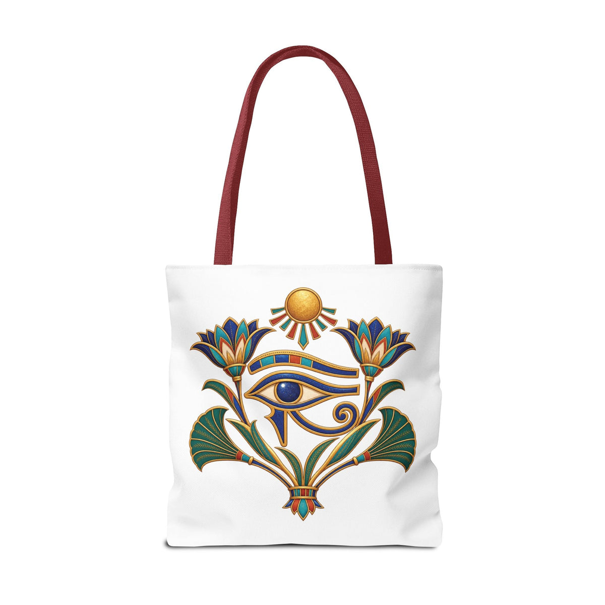 Eye of Horus and lotus Egyptian heritage all-over print tote bag