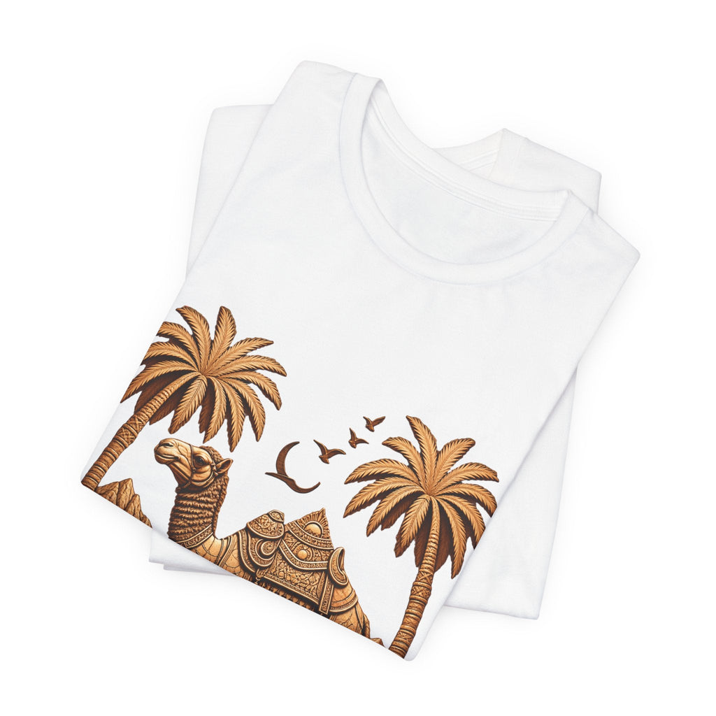 Camel Oasis T-Shirt — Egyptian Desert Palm Graphic Tee Printify