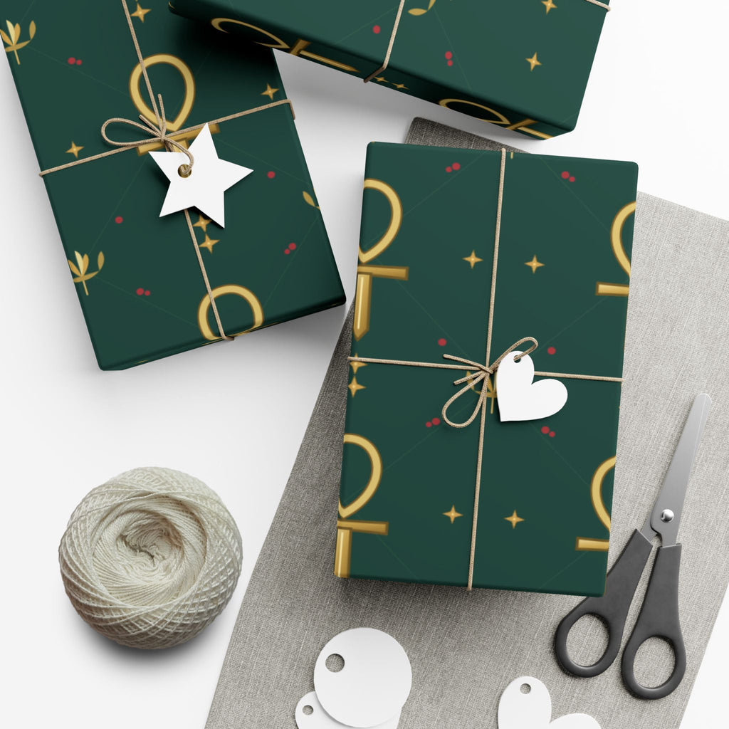 Golden Ankh Christmas Wrapping Paper | Egyptian Heritage Gift Wrap Printify