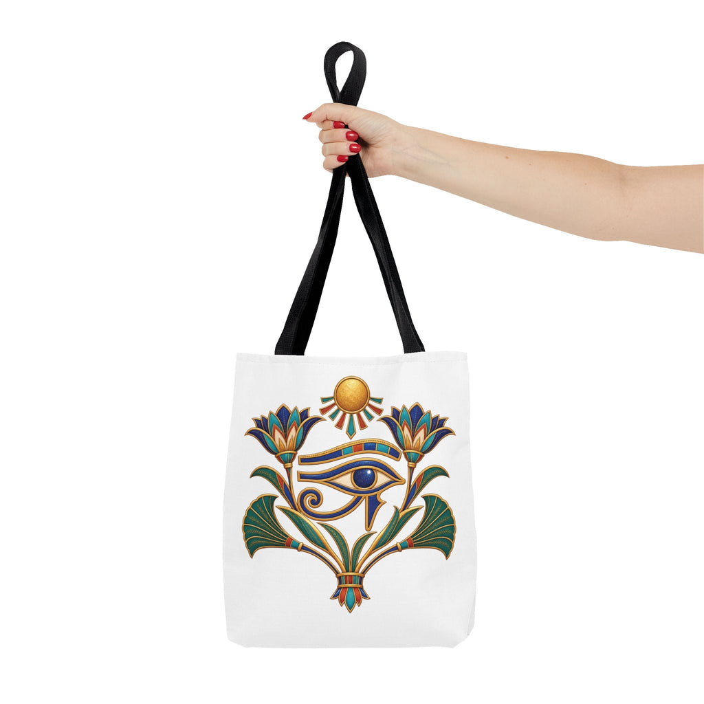 Eye of Horus and lotus Egyptian heritage all-over print tote bag