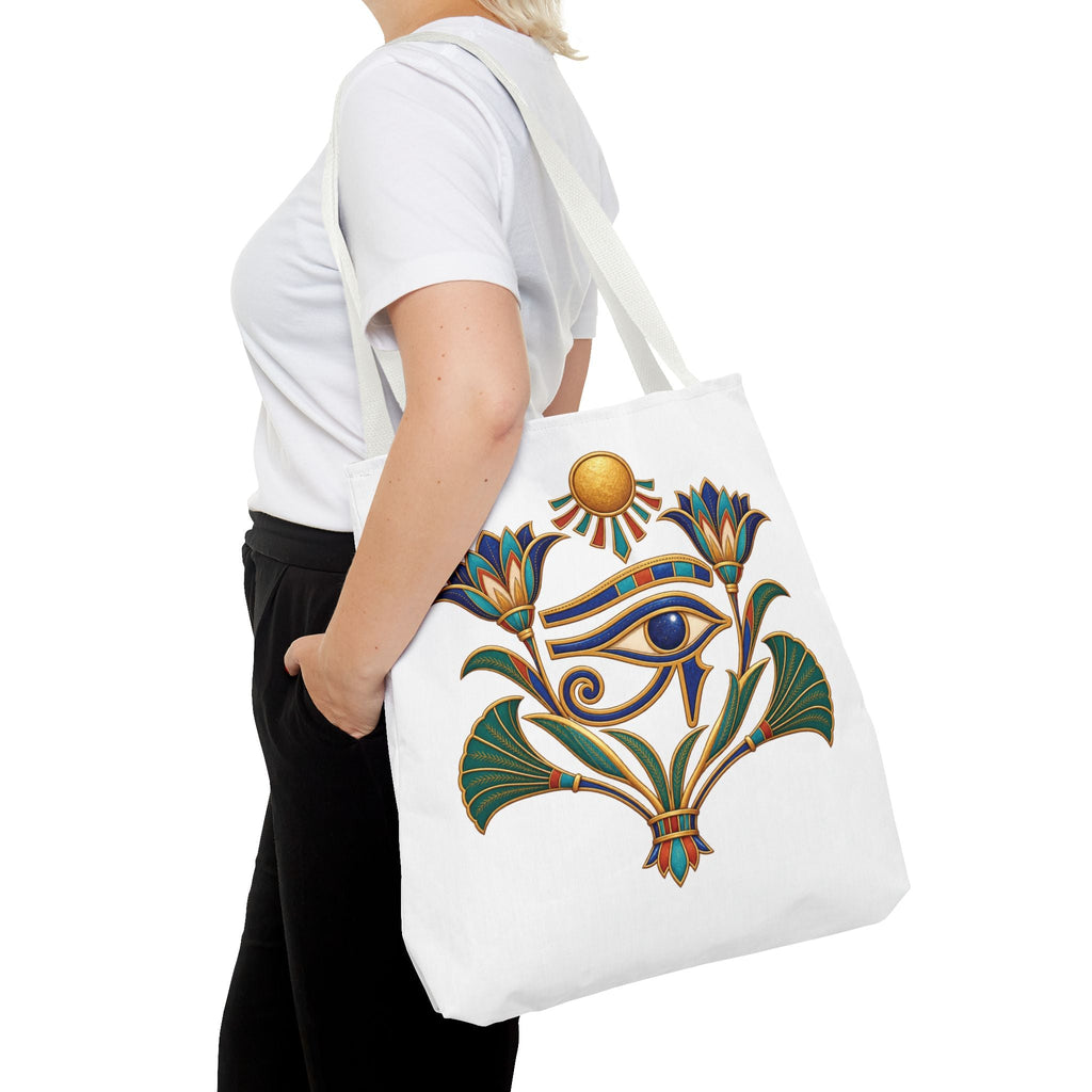 Eye of Horus and lotus Egyptian heritage all-over print tote bag