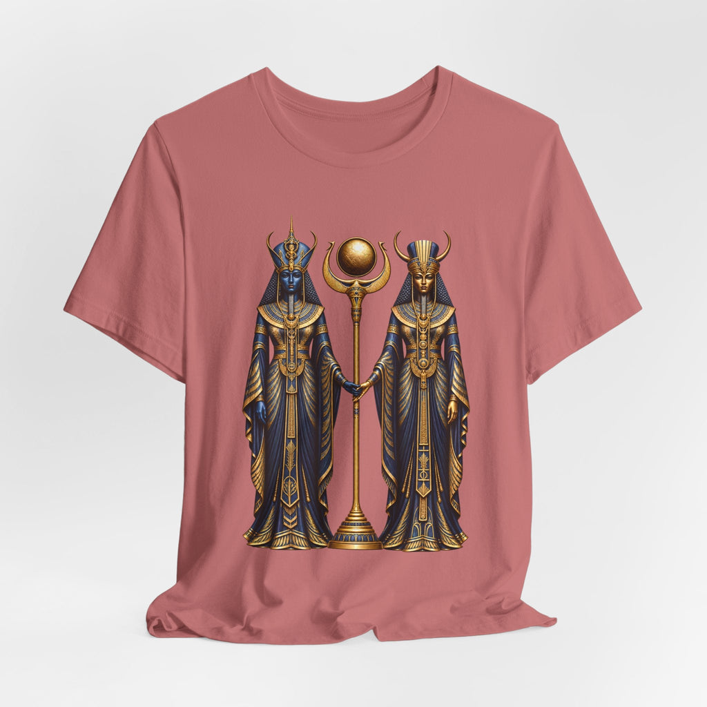 Egyptian Goddess Duo T-Shirt — Ankh & Sun Staff Graphic Tee Printify