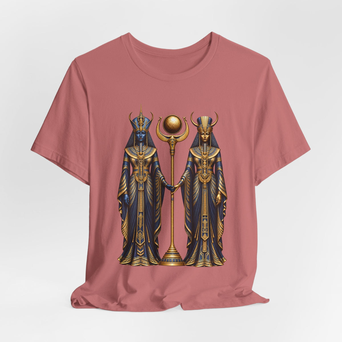 Egyptian Goddess Duo T-Shirt — Ankh & Sun Staff Graphic Tee Printify