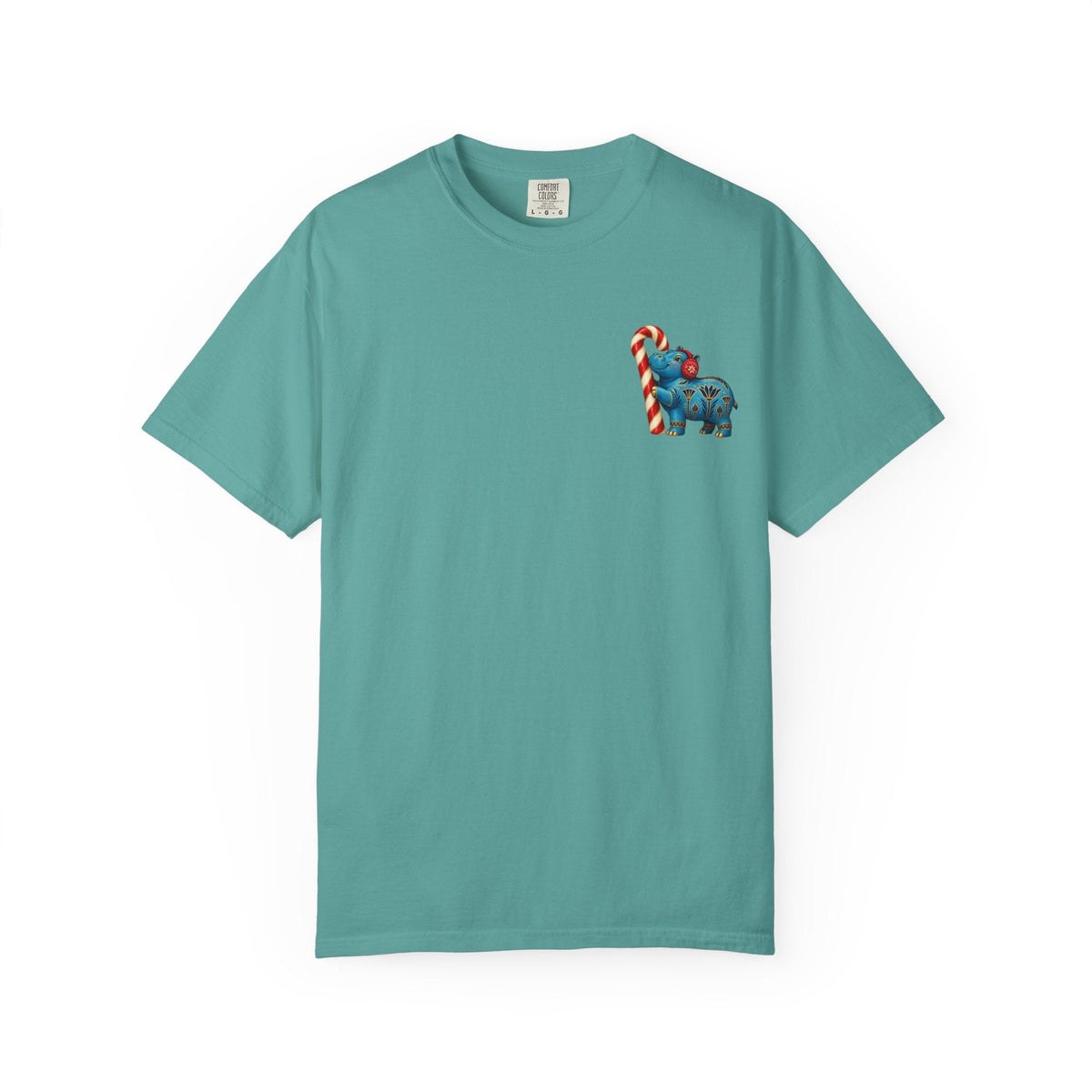 Blue Egyptian Hippo Christmas T-Shirt — Candy Cane Holiday Printify