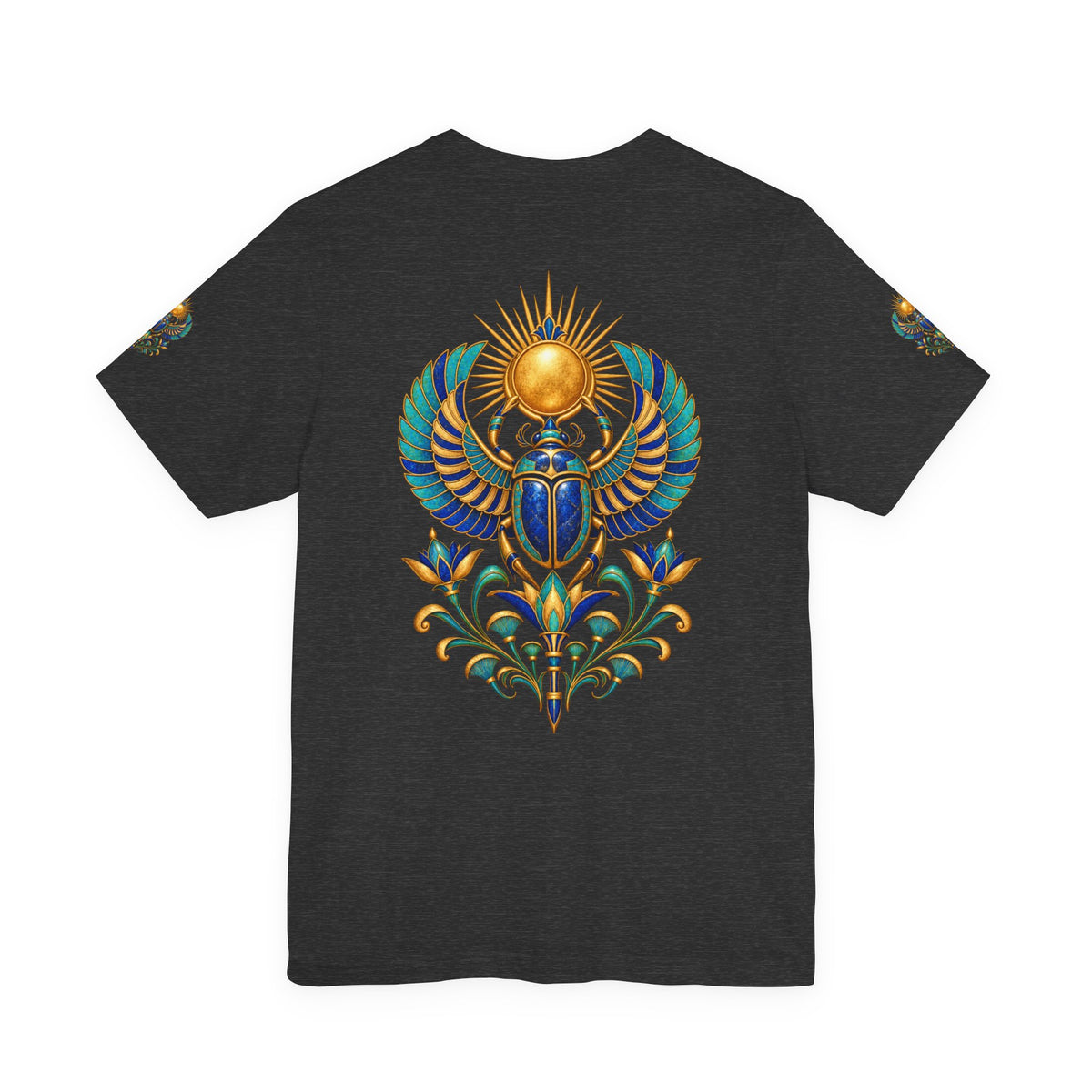 Scarabs & Sun Egyptian Scarab T-Shirt — Golden Sunback Graphic Tee Printify