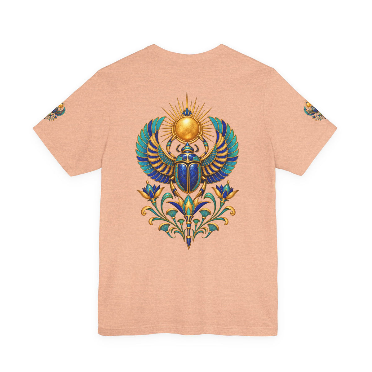 Scarabs & Sun Egyptian Scarab T-Shirt — Golden Sunback Graphic Tee Printify