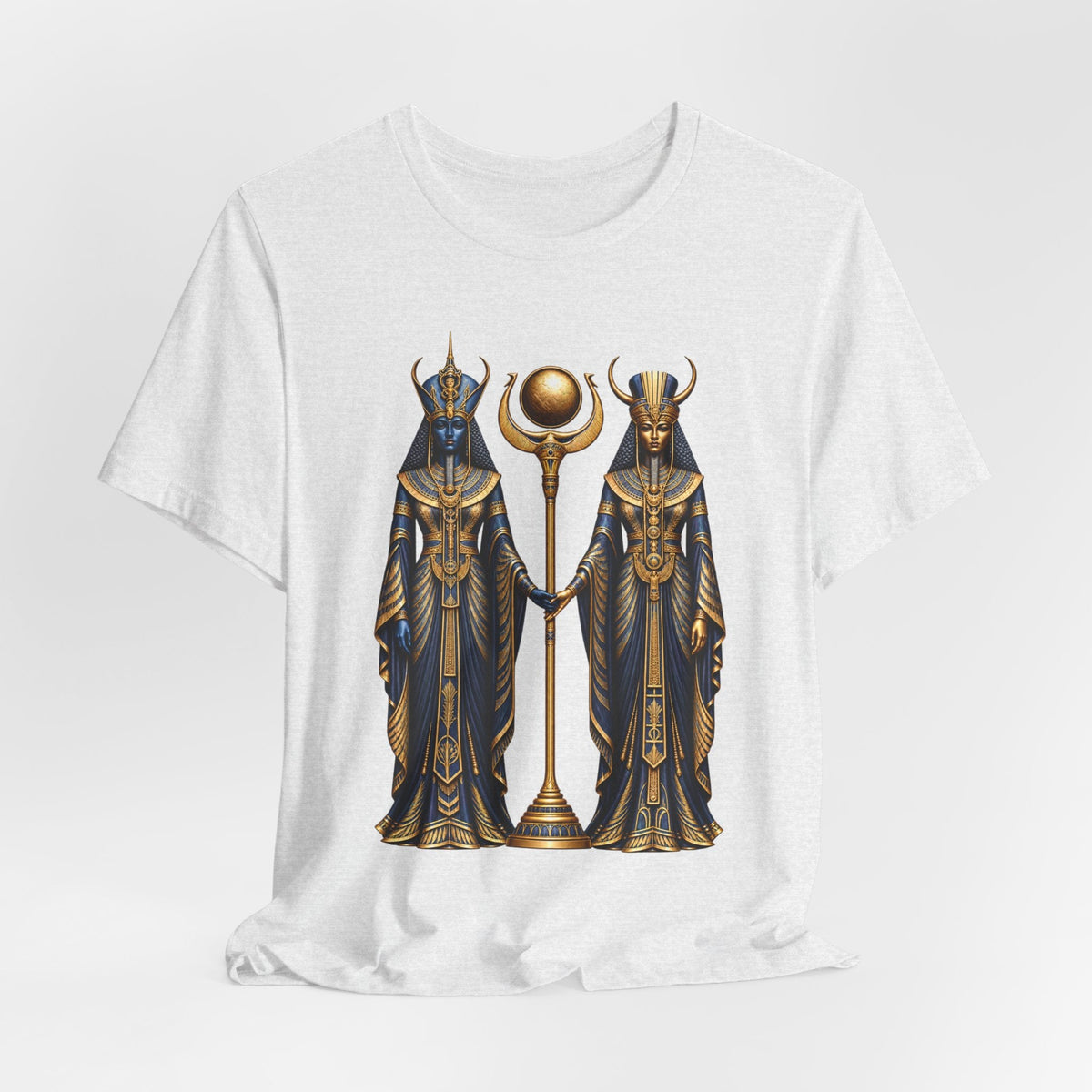 Egyptian Goddess Duo T-Shirt — Ankh & Sun Staff Graphic Tee Printify