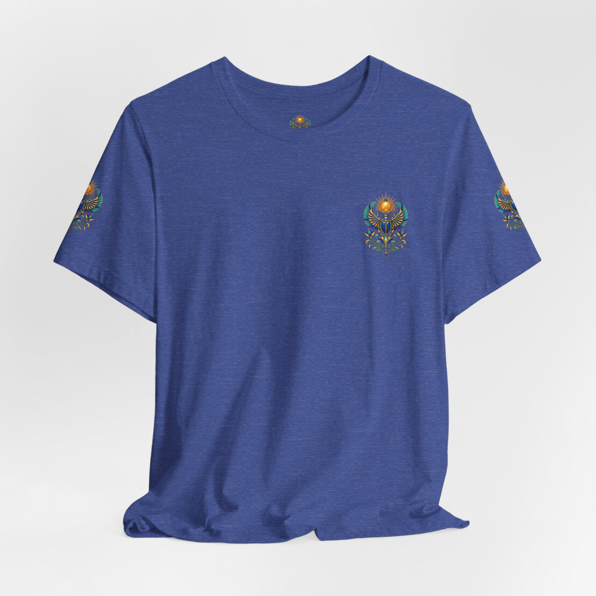 Scarabs & Sun Egyptian Scarab T-Shirt — Golden Sunback Graphic Tee Printify