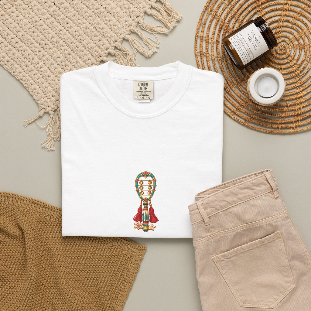 Egyptian Sistrum Christmas T-Shirt — Festive Rattle & Stars Printify