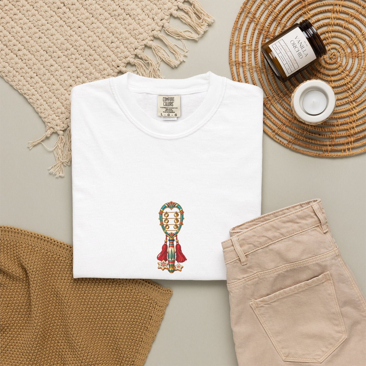 Egyptian Sistrum Christmas T-Shirt — Festive Rattle & Stars Printify