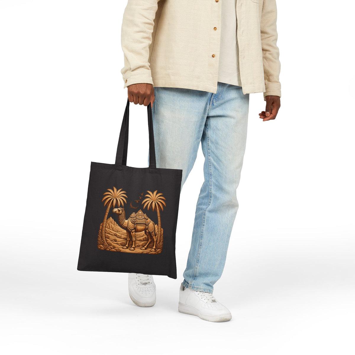 Camel Desert Tote Bag — Boho Palm Tree Canvas Tote Printify