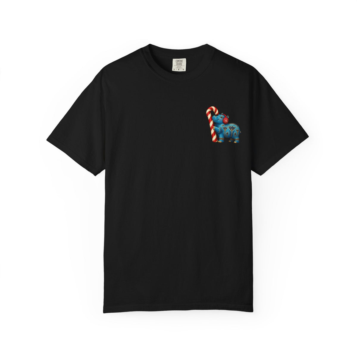 Blue Egyptian Hippo Christmas T-Shirt — Candy Cane Holiday Printify
