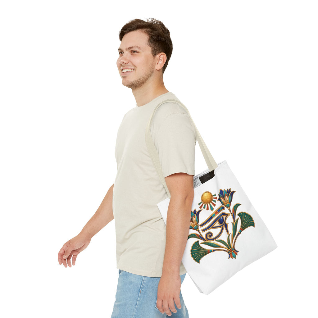 Eye of Horus and lotus Egyptian heritage all-over print tote bag