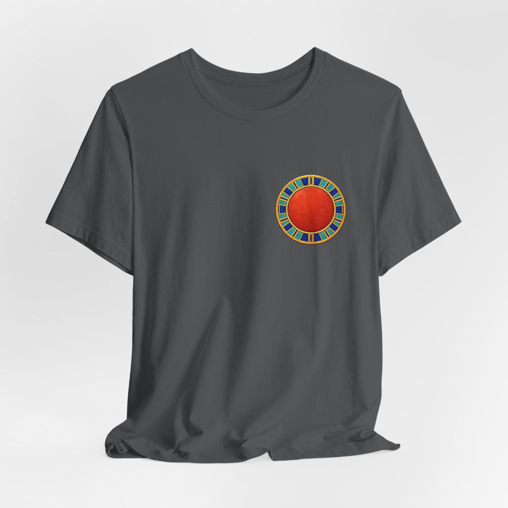 Unisex T-shirt with red Egyptian sun disk chest graphic