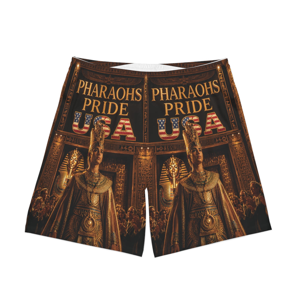 Men's Pharaohs Pride USA Egyptian heritage all-over-print beach shorts with relaxed fit and side pockets