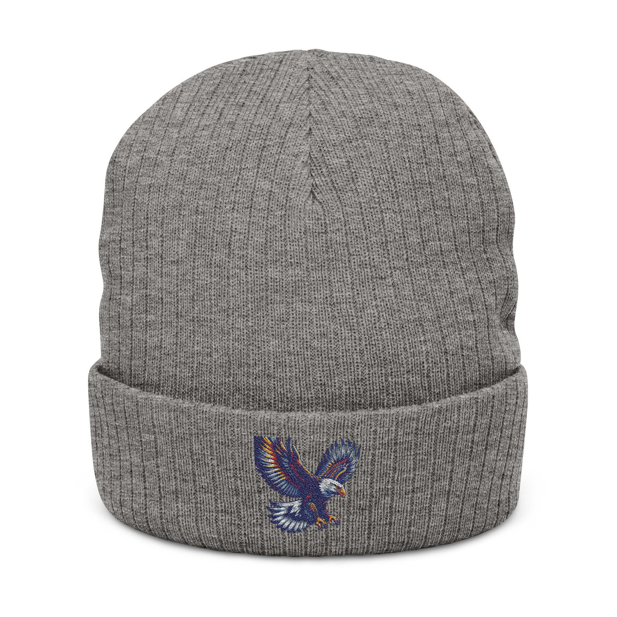 Ribbed knit beanie with embroidered eagle