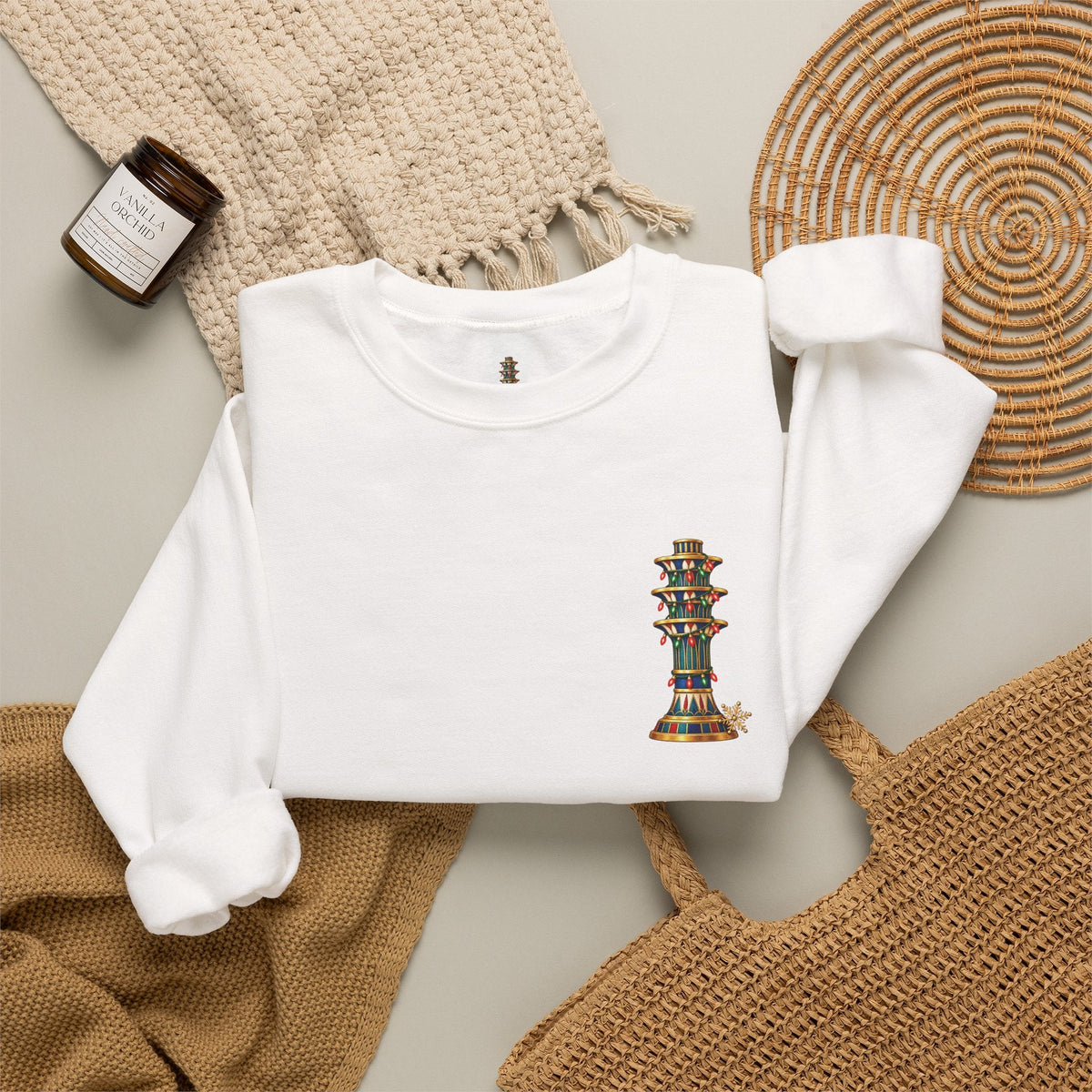 Egyptian Festive Pillar Christmas Crewneck Sweatshirt Printify