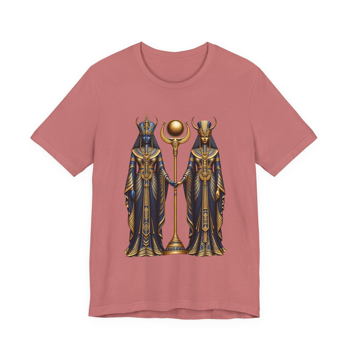 Egyptian Goddess Duo T-Shirt — Ankh & Sun Staff Graphic Tee Printify