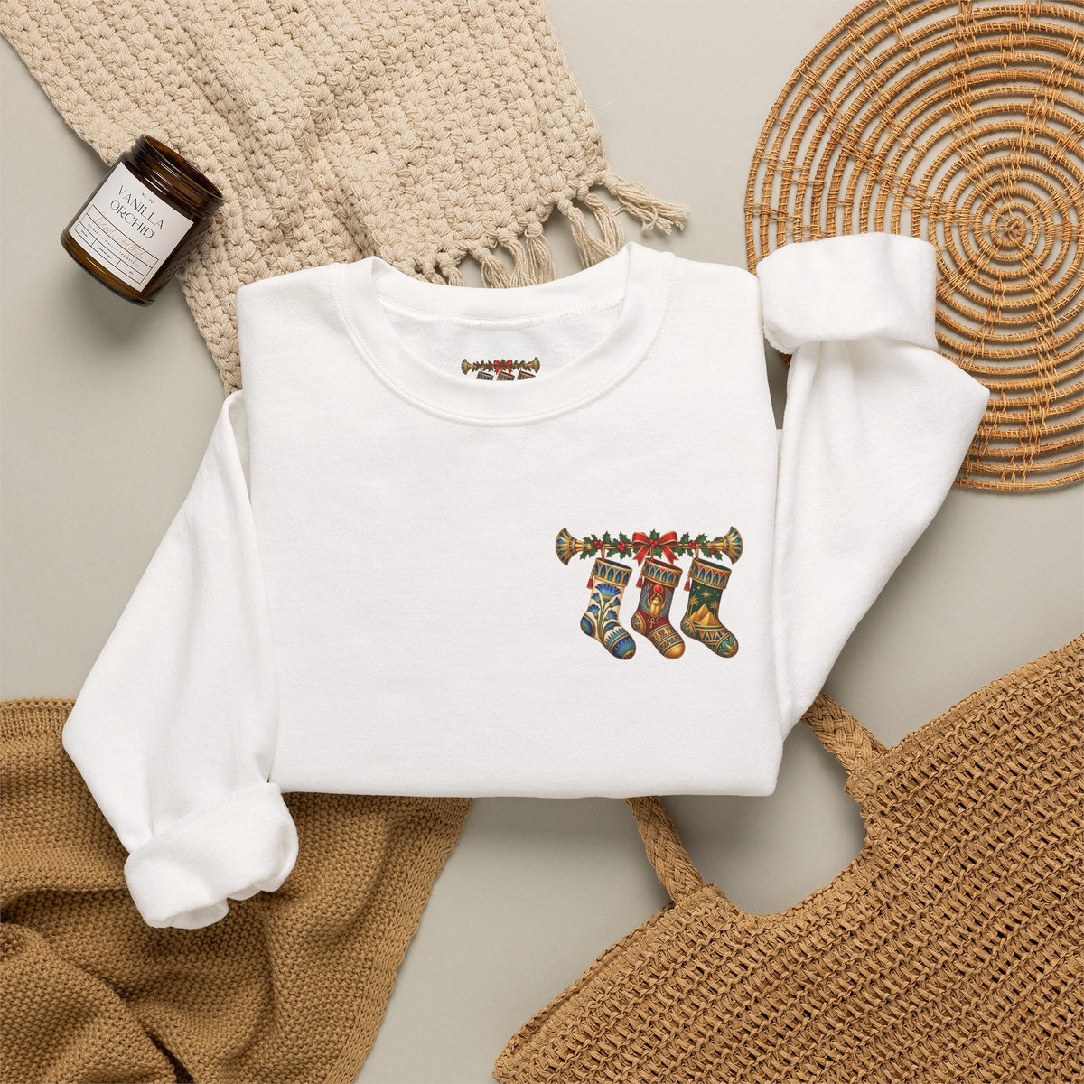 Egyptian Papyrus Christmas Stockings Crewneck Sweatshirt Printify