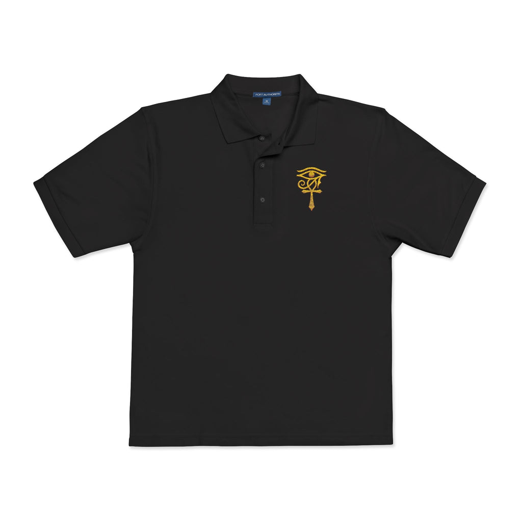 Unisex polo with gold Eye of Horus and ankh embroidery