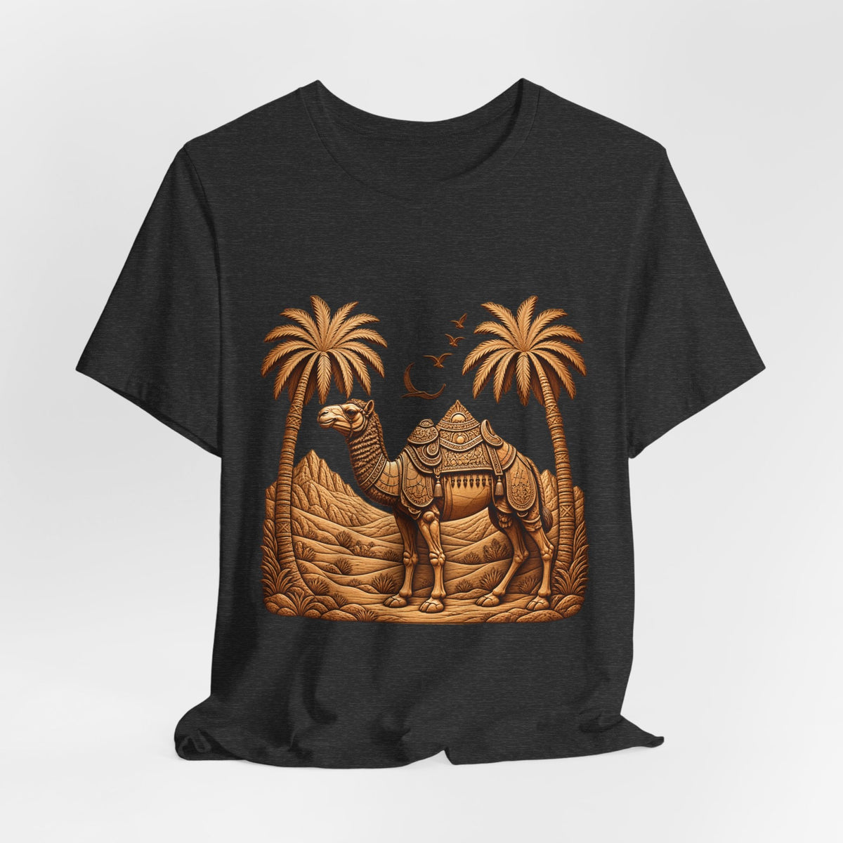 Camel Oasis T-Shirt — Egyptian Desert Palm Graphic Tee Printify