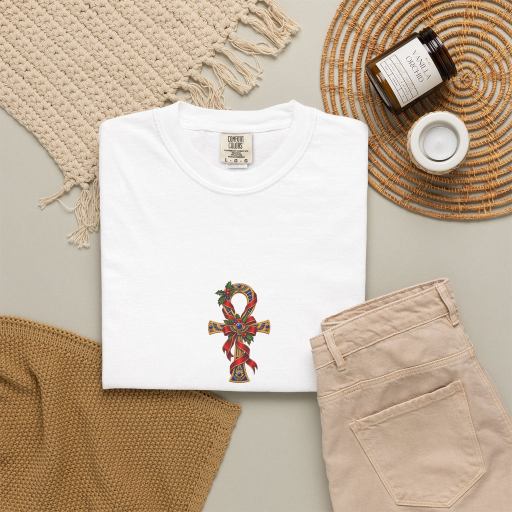 Egyptian Ankh Christmas Ribbon T-Shirt Printify