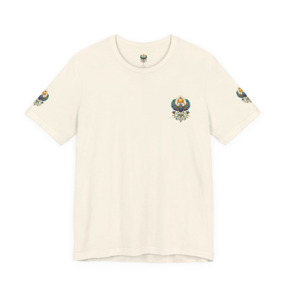Scarabs & Sun Egyptian Scarab T-Shirt — Golden Sunback Graphic Tee Printify