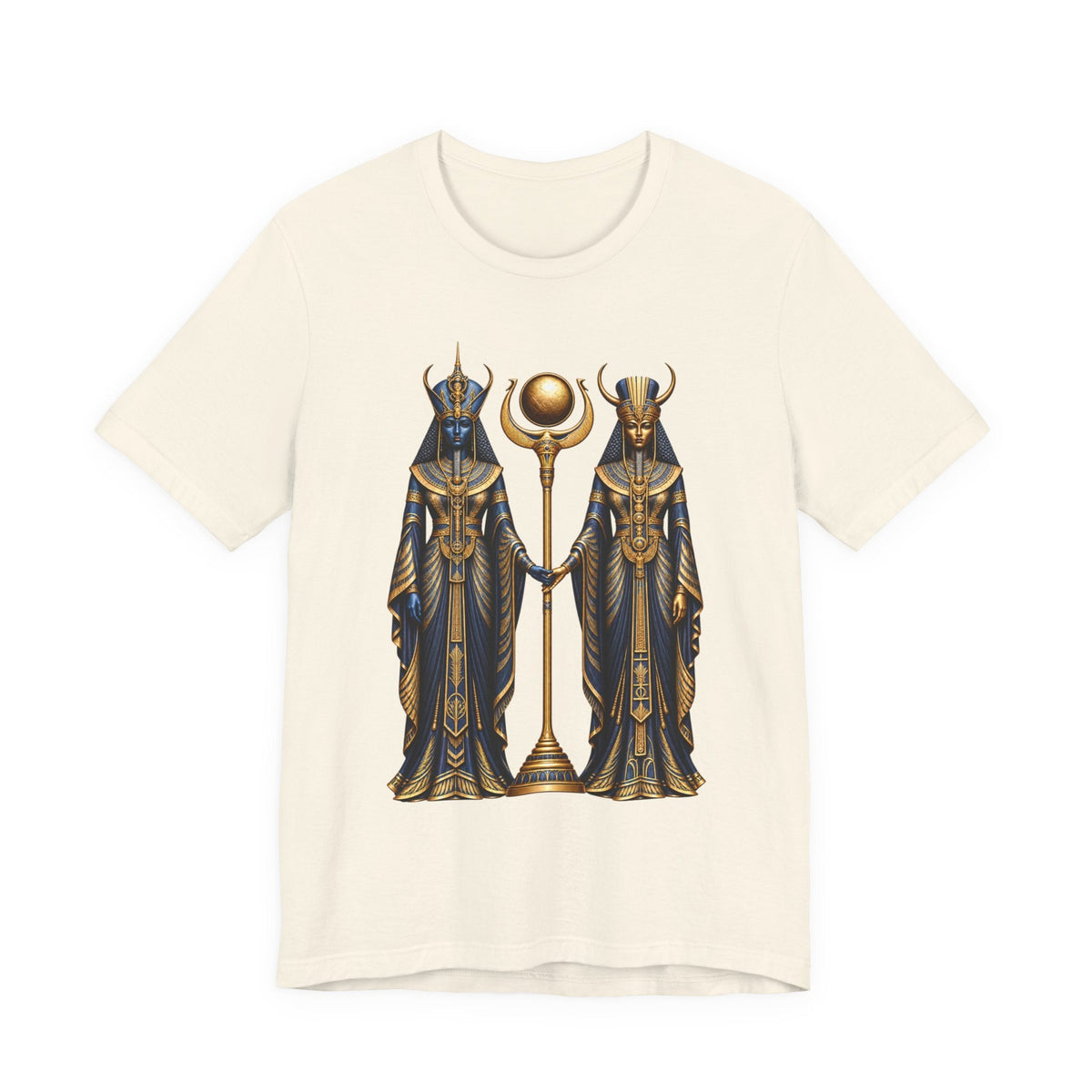 Egyptian Goddess Duo T-Shirt — Ankh & Sun Staff Graphic Tee Printify
