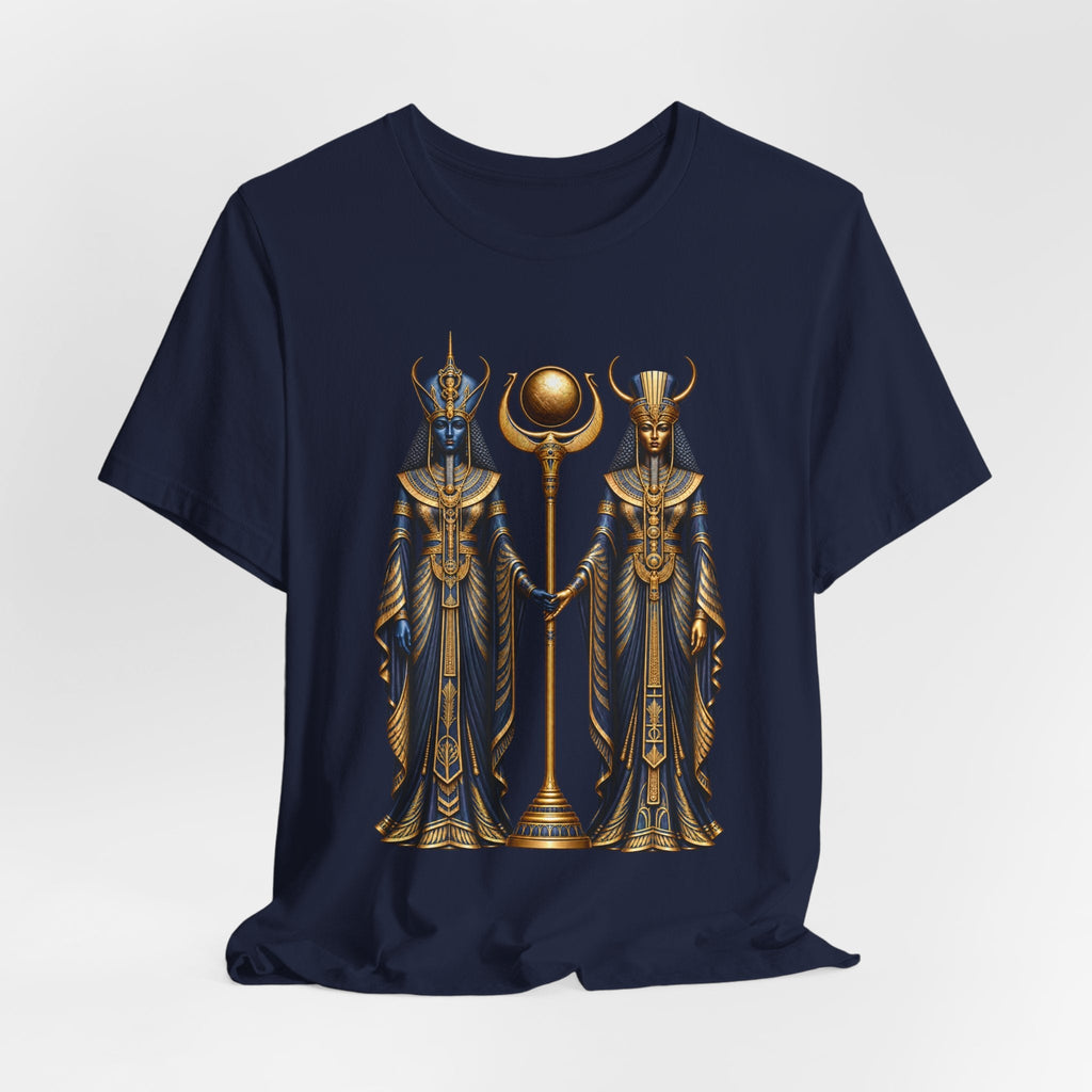 Egyptian Goddess Duo T-Shirt — Ankh & Sun Staff Graphic Tee Printify