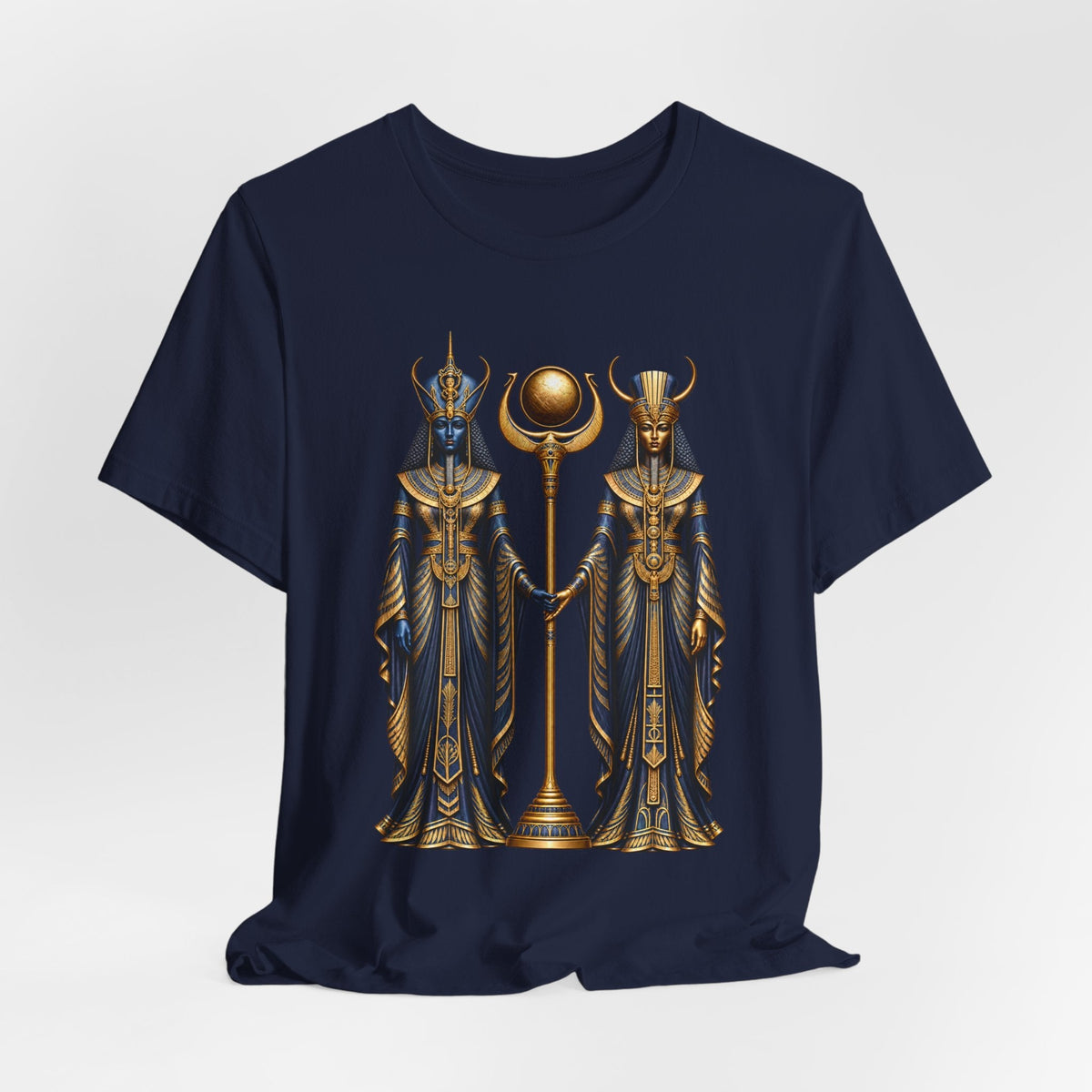 Egyptian Goddess Duo T-Shirt — Ankh & Sun Staff Graphic Tee Printify