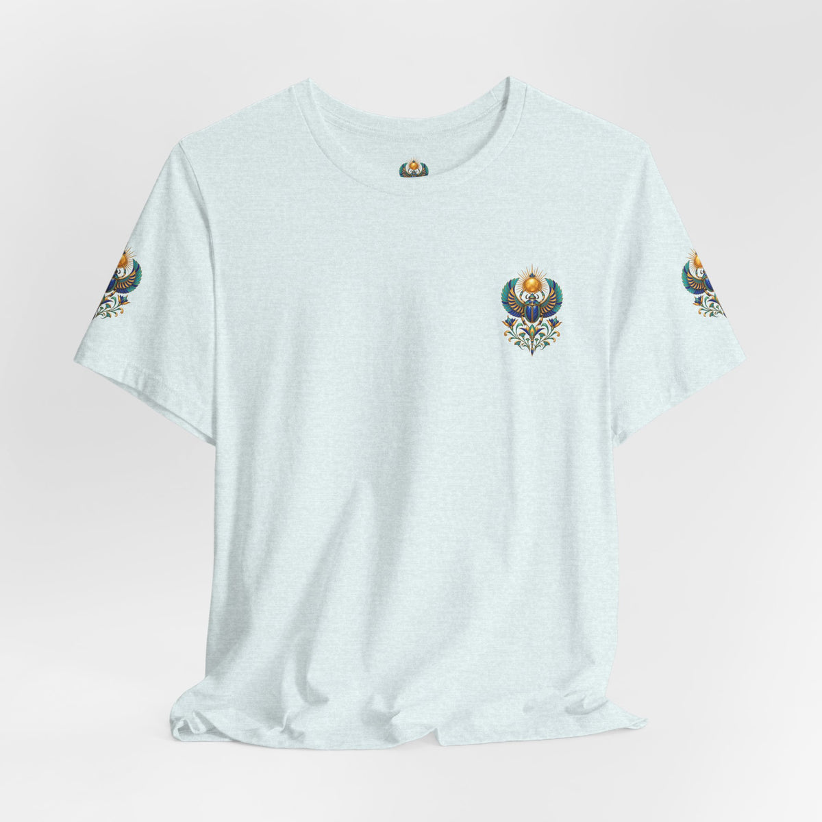 Scarabs & Sun Egyptian Scarab T-Shirt — Golden Sunback Graphic Tee Printify