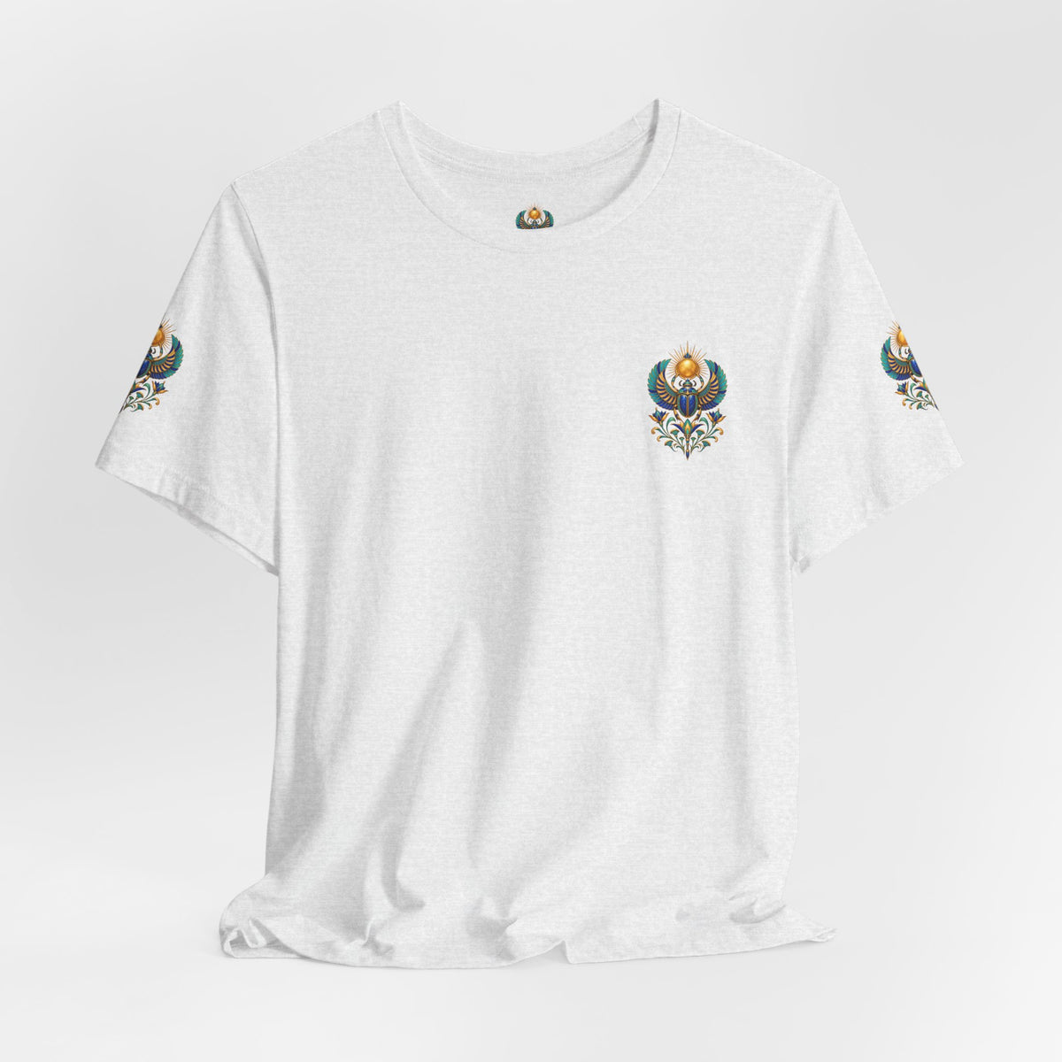 Scarabs & Sun Egyptian Scarab T-Shirt — Golden Sunback Graphic Tee Printify