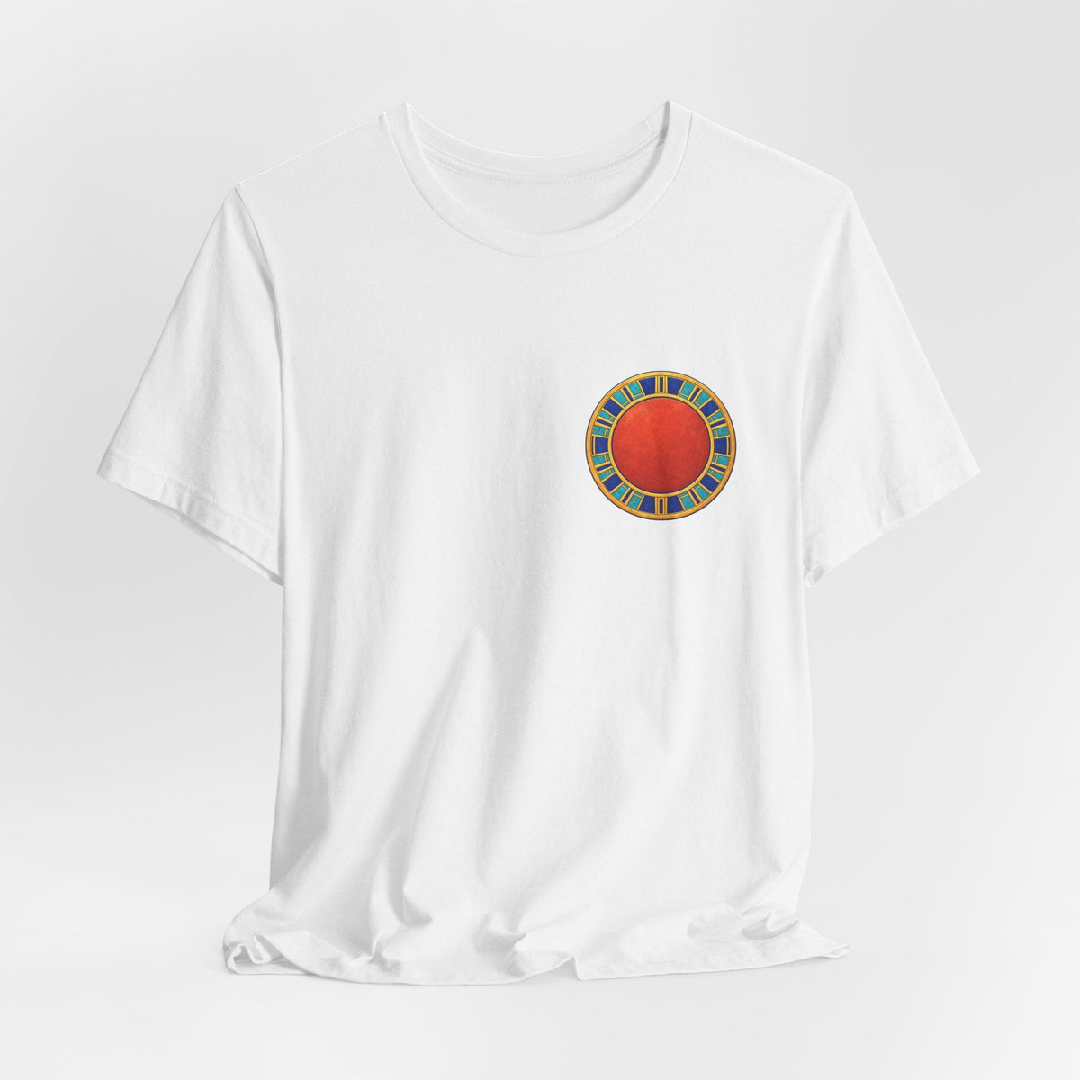 Unisex T-shirt with red Egyptian sun disk chest graphic