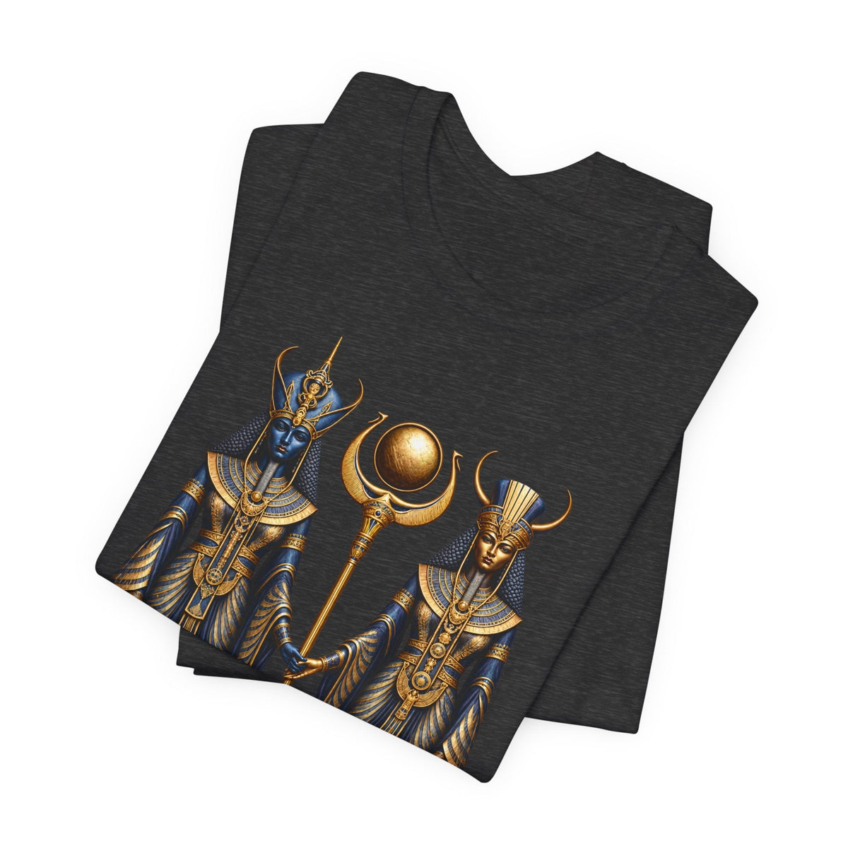 Egyptian Goddess Duo T-Shirt — Ankh & Sun Staff Graphic Tee Printify