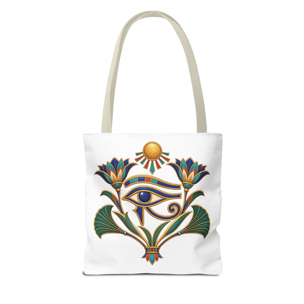Eye of Horus and lotus Egyptian heritage all-over print tote bag
