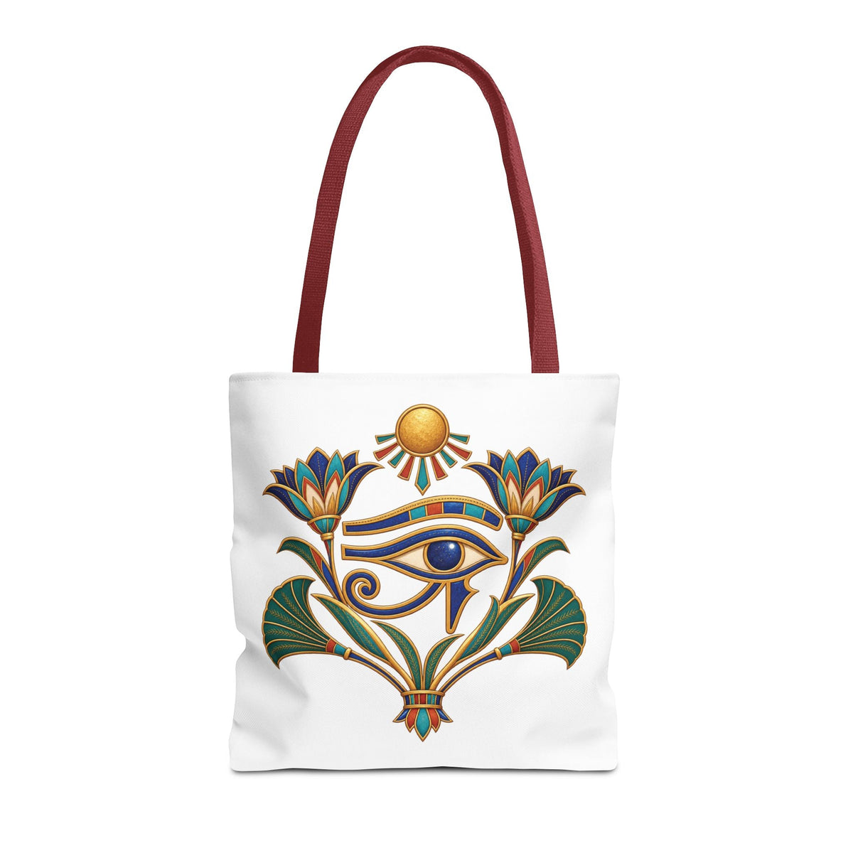 Eye of Horus and lotus Egyptian heritage all-over print tote bag