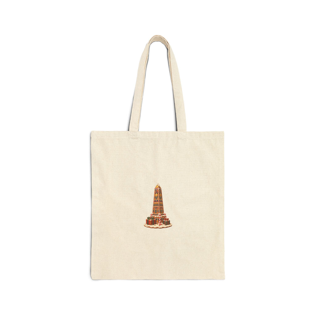 Gingerbread Obelisk Christmas Canvas Tote — Egyptian Holiday Printify