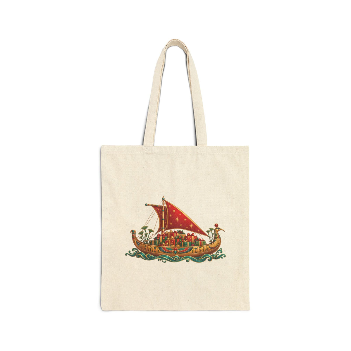 Egyptian Nile Christmas Sailboat Canvas Tote Bag Printify