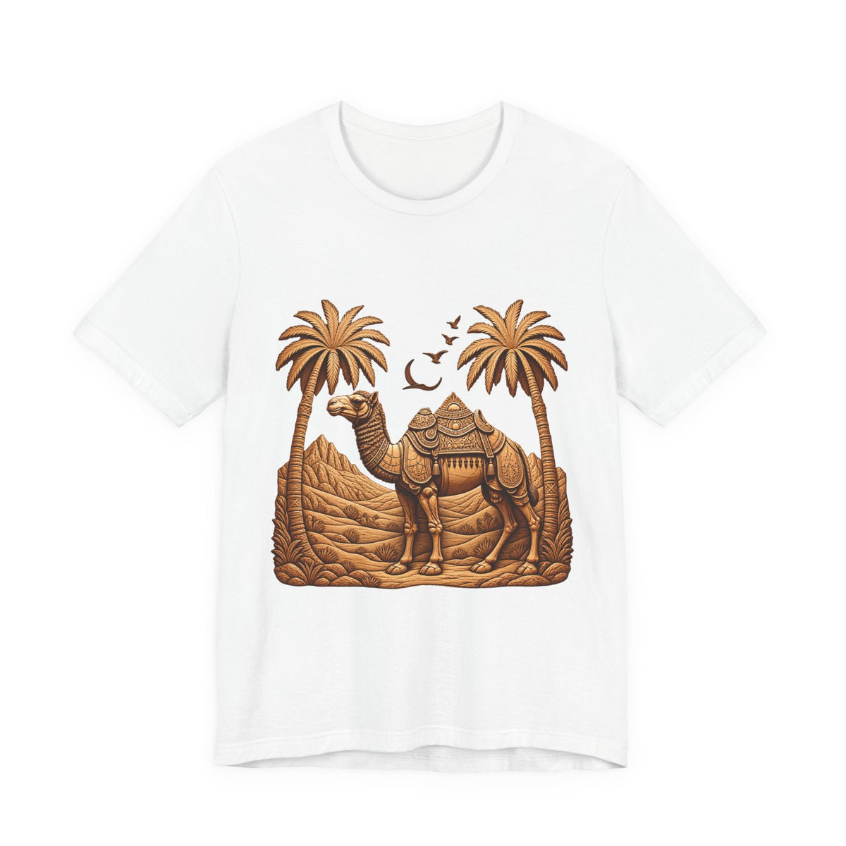 Camel Oasis T-Shirt — Egyptian Desert Palm Graphic Tee Printify