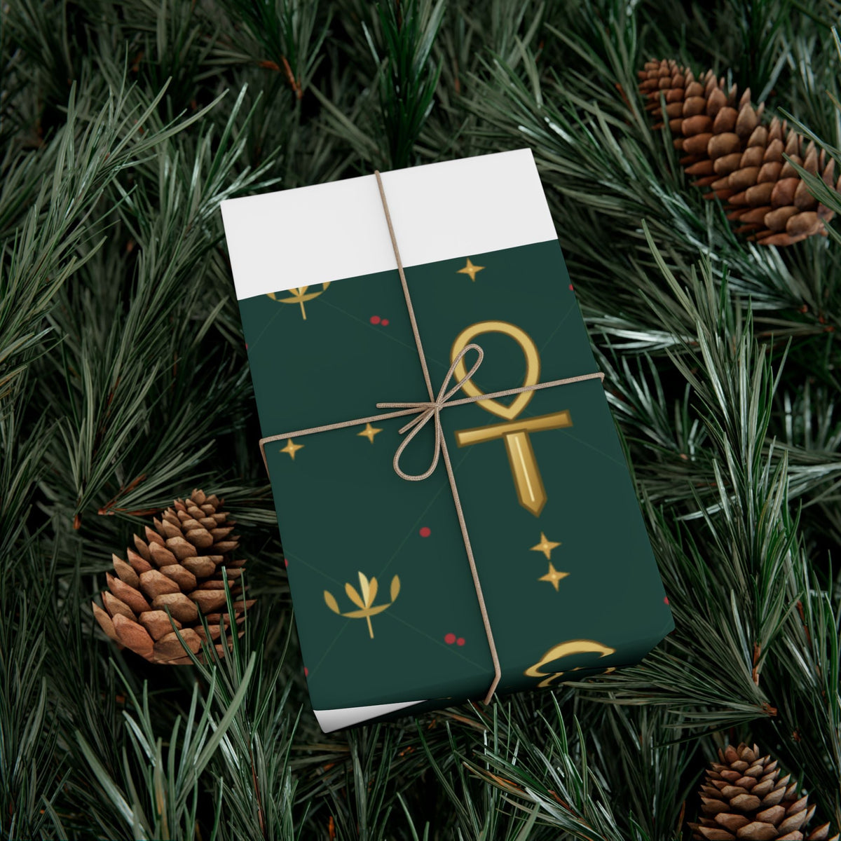 Golden Ankh Christmas Wrapping Paper | Egyptian Heritage Gift Wrap Printify